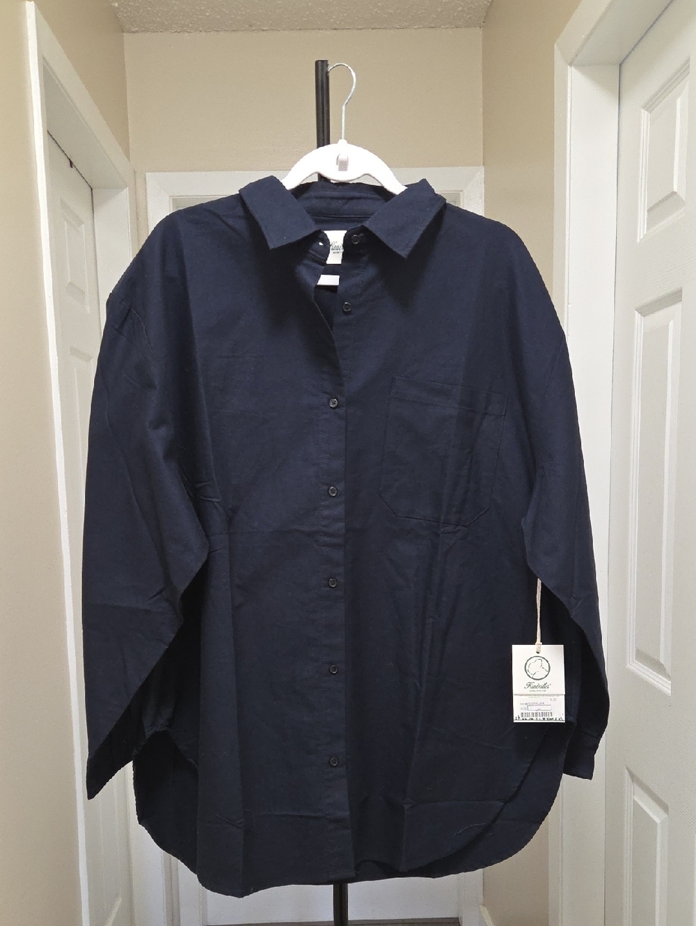 NWT Kuwalla Navy Oversized Button-Down Shirt | Minimalist Collared Long Sleeve - Picture 2 of 11